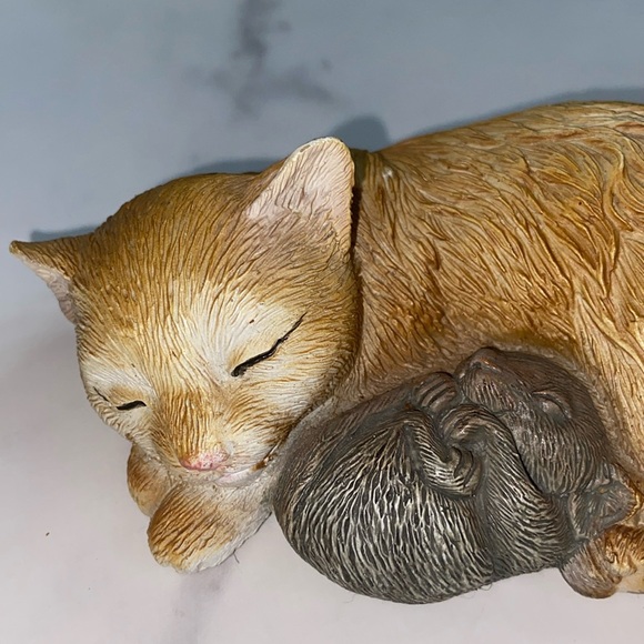 Vintage Cat Figurine Ginger Kitty Gray Mouse Hand Painted Resin Statue Cat Mouse - Picture 12 of 14